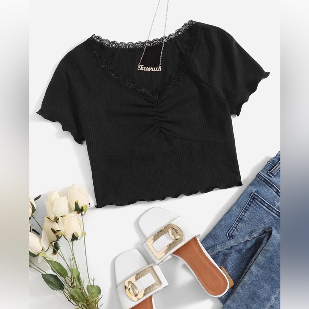 Two big girl 14 Y Ribbed Raglan Sleeve Ruffle T-Shirt - Picture 2 of 15